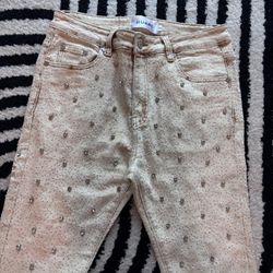 Guapi Tan Embellished Denim Shiny Jeans Size 32