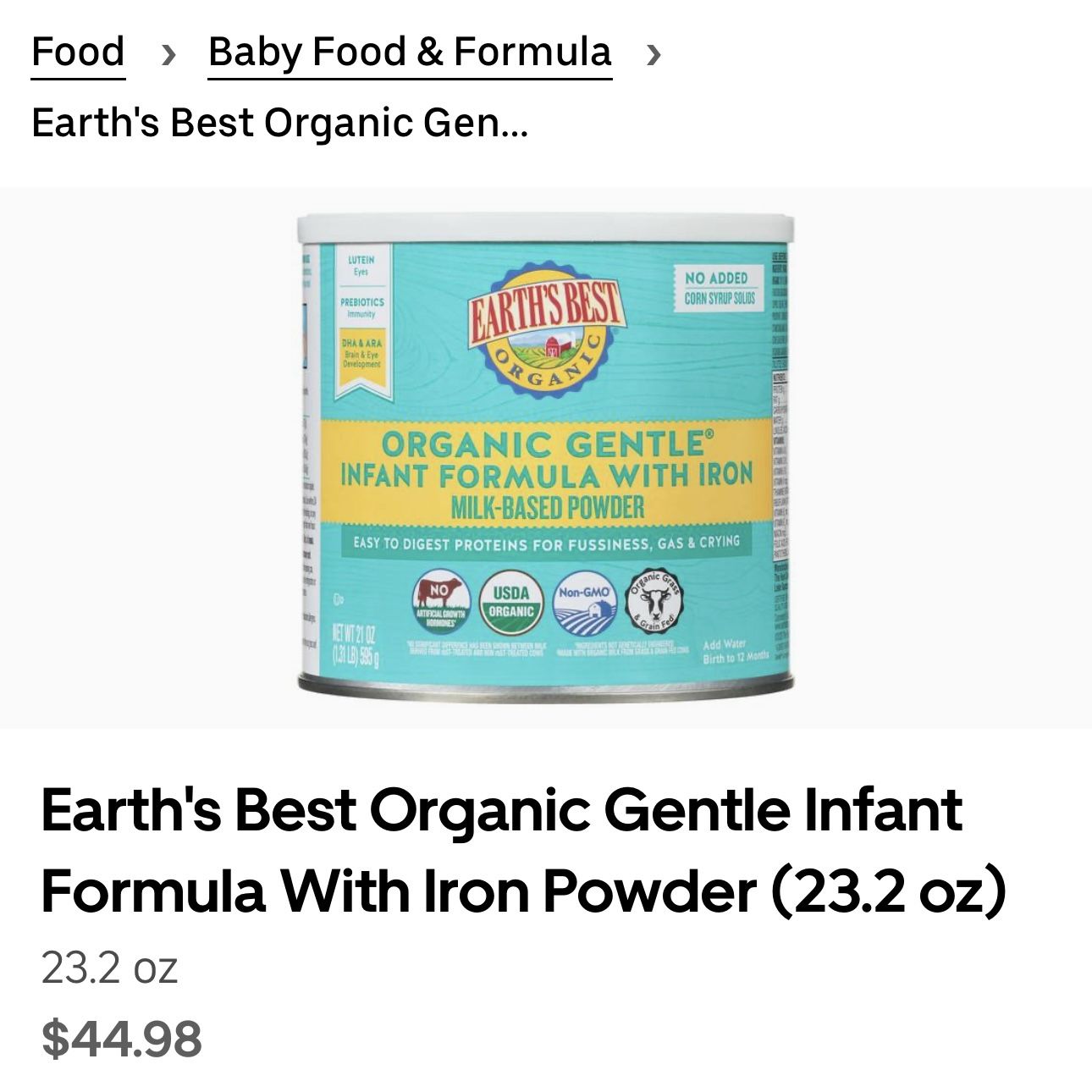 Earth's organic gentle infant powder formula with iron shops