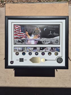 Apollo XVII Gene Cernan Signed Framed Commemorative Display