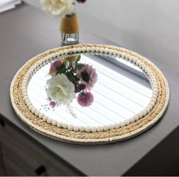 Brand New 18" Round Boho Rattan Wall Mirror