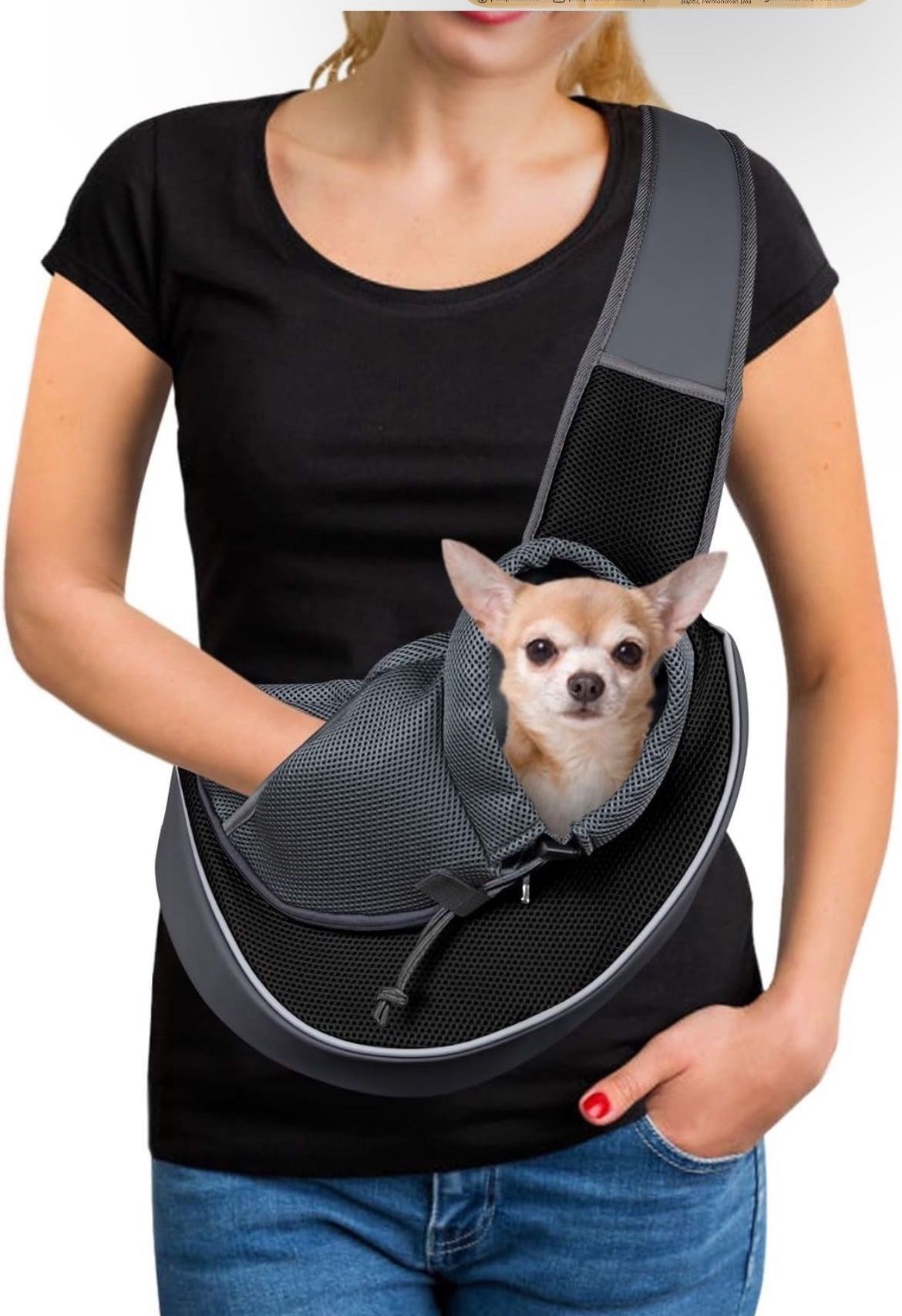 YUDODO Pet Dog Sling Carrier Mesh Hand Free Adjustable Dog Satchel Carrier Bag Papoose Crossbody for Small Medium Dog Cat Rabbit (M(up to 10 lbs), Bla