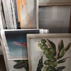 Boho And Surf Prints In White Washed Frames (