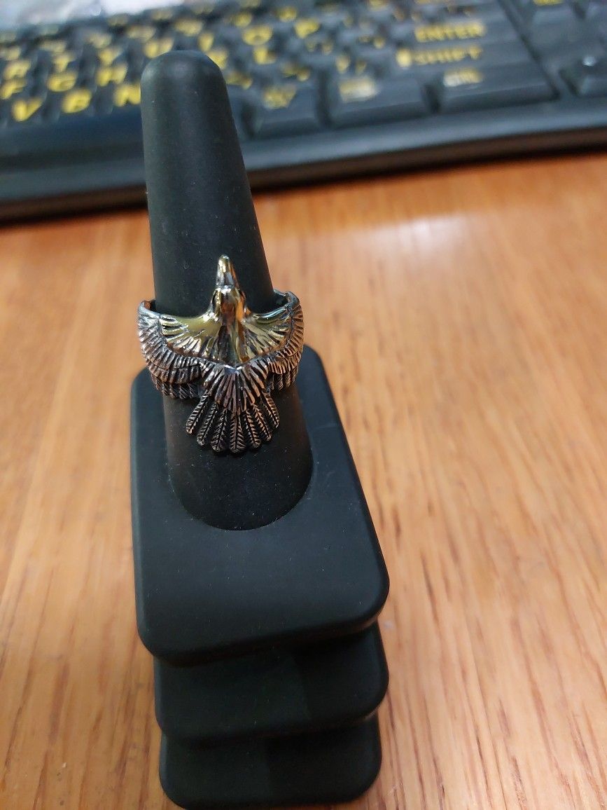 Sterling Silver Gold Brass Flying Eagle Ring Sz9