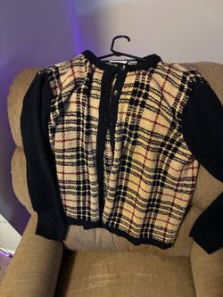 Plaid Knit Cardigan Sweater