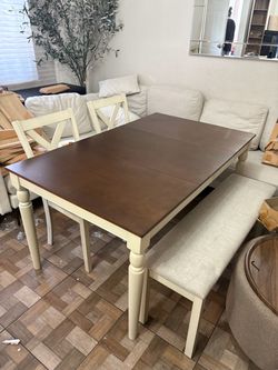 Farmhouse Dining Table Set with Bench and Chairs