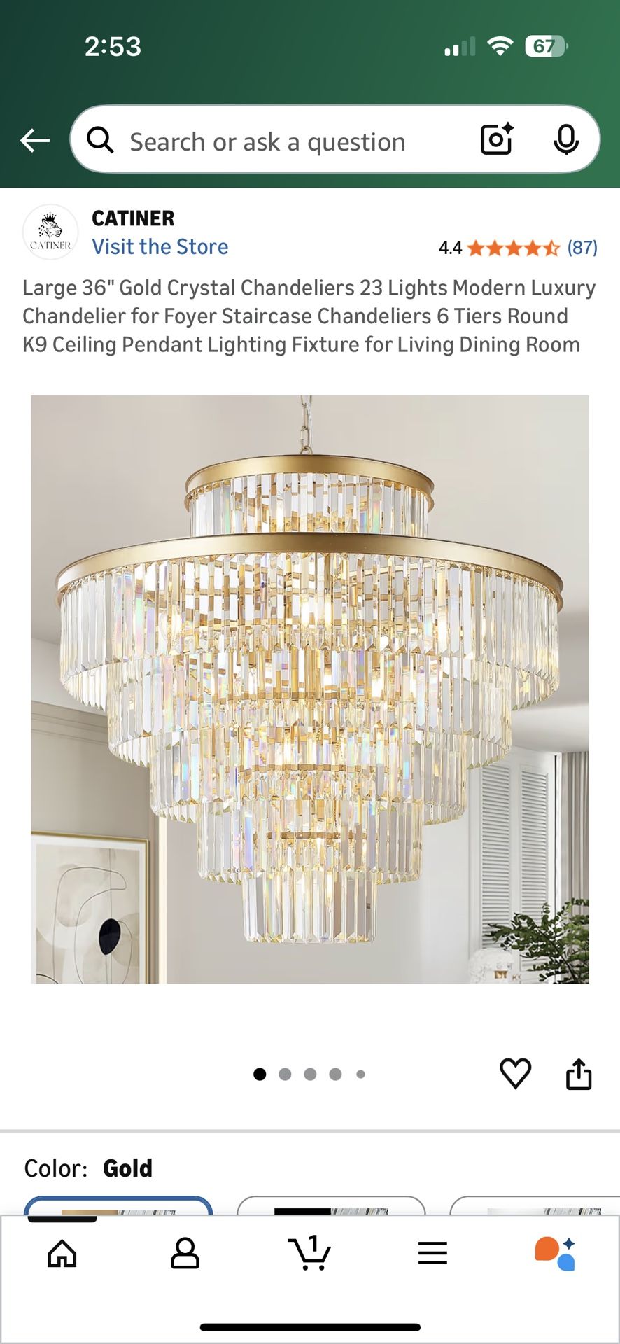 Large 36 Gold Crystal Chandelier 23 Light