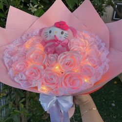 Hello Kitty Ribbon Rose Bouquet Lights Up 💕 Not Free 