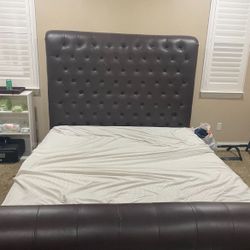 Brown Leather Bed Frame 