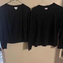 J Crew Black Cardigan Size M And Black Pullover Sweater Size L