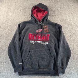 Detroit Red Wings Mens Large Mitchell & Ness Hoodie Charcoal Grey Lucas Raymond