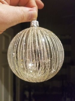 Rhinestone Dotted Gold Pinstriped Clear Ball Ornament