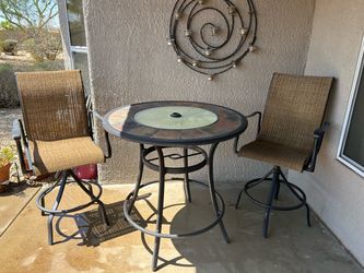 Outdoor Patio Bar Table and 2 Swivel Chairs