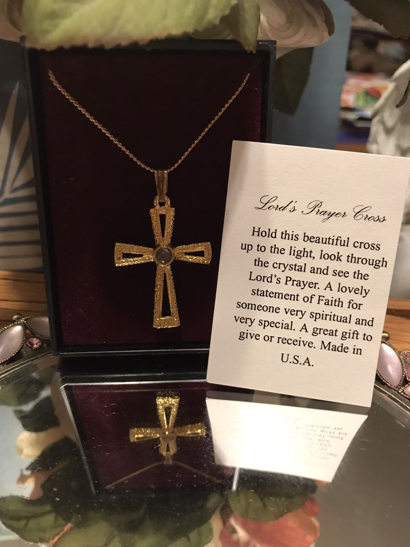 Pretty!! Gold Cross Necklace with the Lords Prayer inside