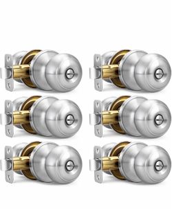 LBrushed Nickel Door Knobs, 6 Pack Privacy Door Knobs Interior