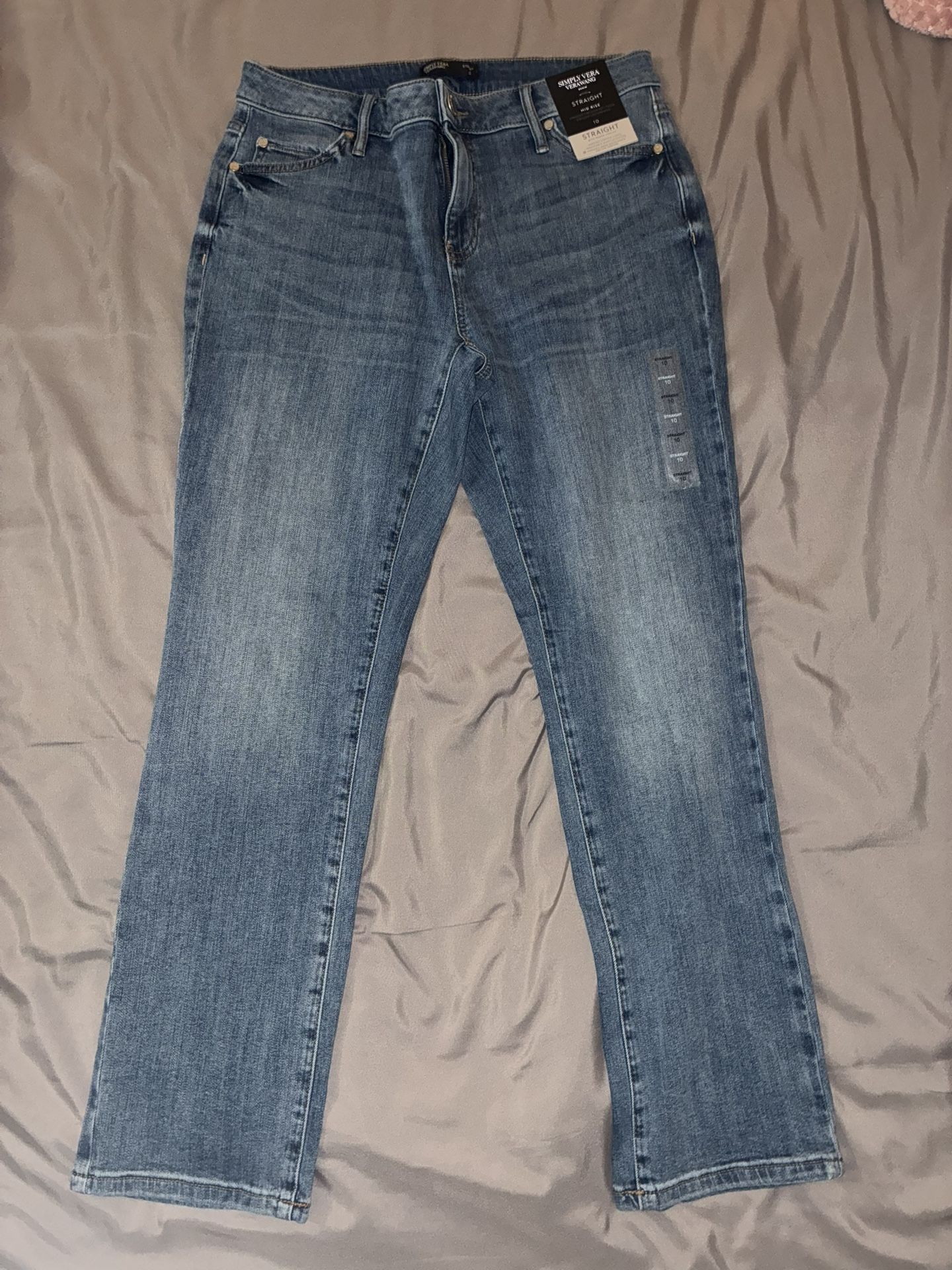 Simply Vera Vera Wang Straight Leg Mid Rise Jeans Size 10 Color HRITGR BL - New