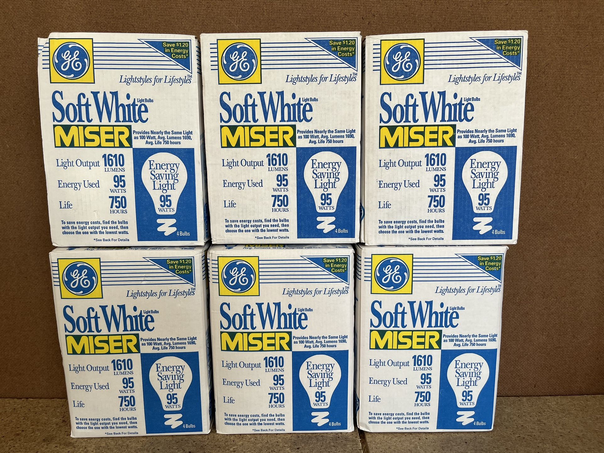 24 Pack GE 95 Watt SOFT WHITE MISER LIGHT BULBS VINTAGE