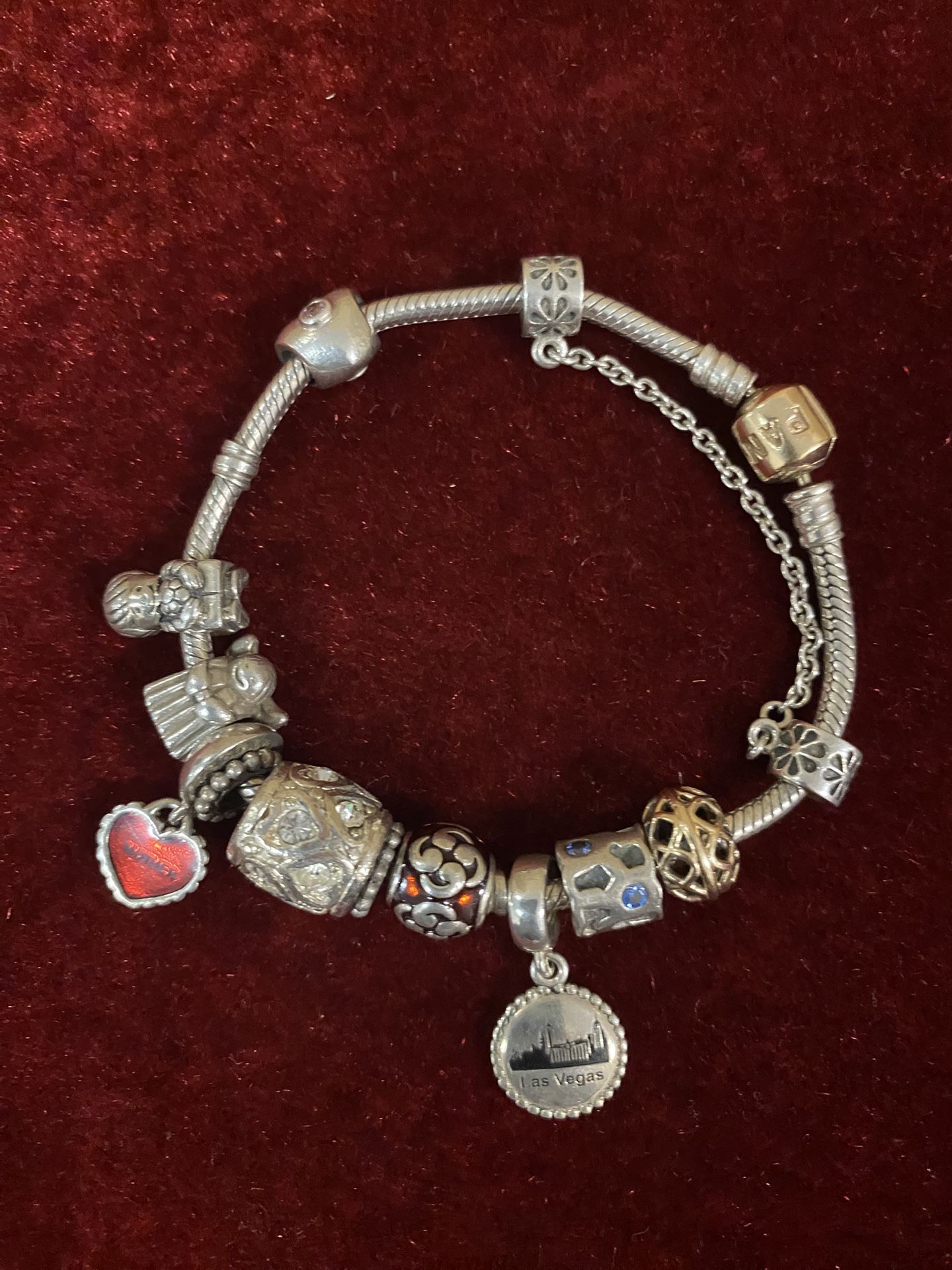 Pandora Bracelet Silver With Some Gold Accents & Safety Chain