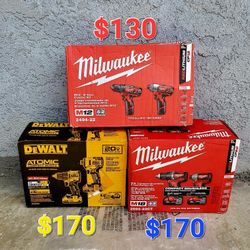 Milwaukee And Dewalt Kit Drill And Impact Driver 