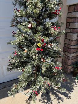Flocked Artificial Christmas Tree with Berries and Pinecones