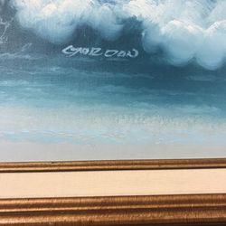 Original Framed Canvas Painting,, Breaking Waves On Sunrise “