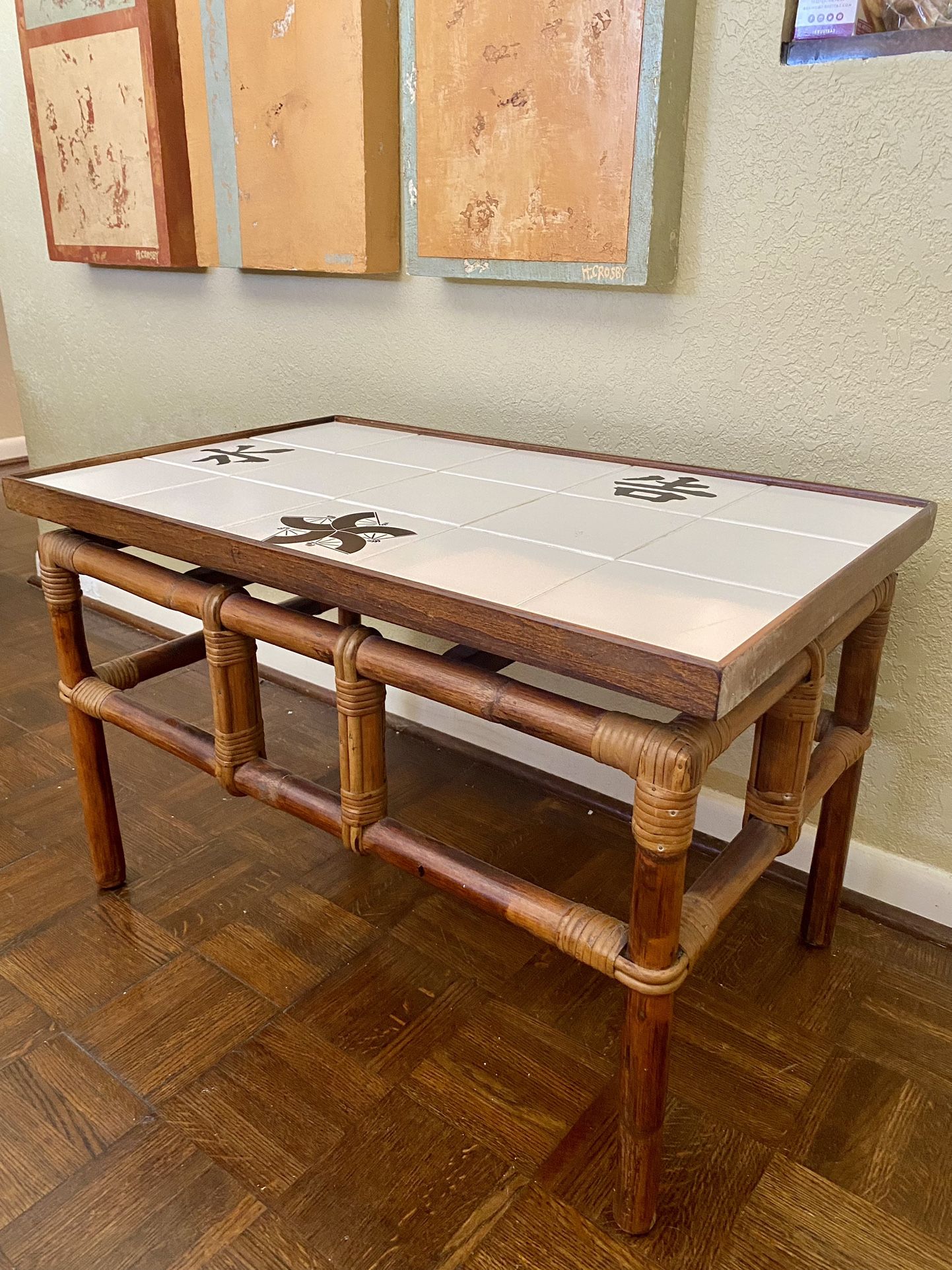 Rare John Wisner For Ficks Reed Asian Bamboo Rattan End Table