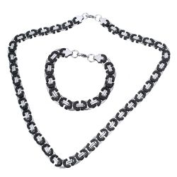Brand New Stainless Steel Necklace/Bracelet Flat Two Tone Silver/Black Set Byzantine 6mm Necklace Size: 22" Bracelet Size : 9"