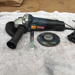 Clean RYOBI 4 1/2” Barrel Grip Angle Grinder Kit-AG403 -5.5Amp, Handle, Guard, Wrench, Cut Disc