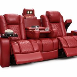 Sofa Top Grain Leather 7000, Powered Headrest, Power Recline, Red