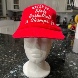 Vintage 80s Corduroy Trucker Hat Mater Dei 1987 State Basketball Champs Red D1