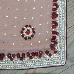 Elegant Pink and Red Beaded Saree - Size M Excellent Condition 