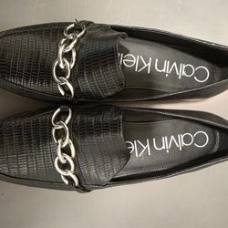 Black Calvin Klein Loafers With Silver Chain Detail