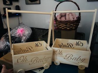 2 wood cart rolling baskets
