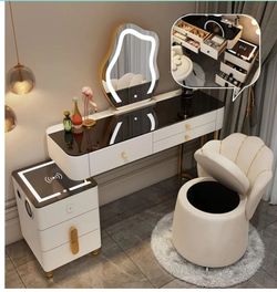 smart makeup vanity with side cabinet