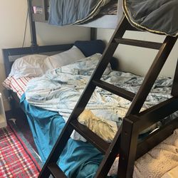 Dark Wood Bunk Bed Frame & Mattresses