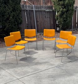 (Set of 6) Atomic Orange Vintage Mid Century Modern Stacking Chairs