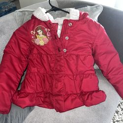 Disney Beauty and The Beast Girls Filled Jacket - Size 5/6  Sherpa lined hood