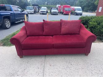 Red Fabric Sofa - Good Cond. - Marietta, Pa Pick Up
