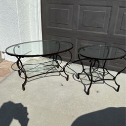 Matching Glass And Bronze Finish Metal Table Set