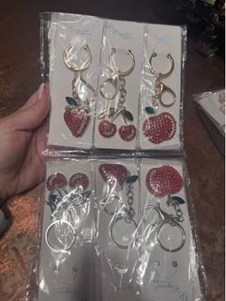 Bling strawberry apple or cherry keychain or purse charm