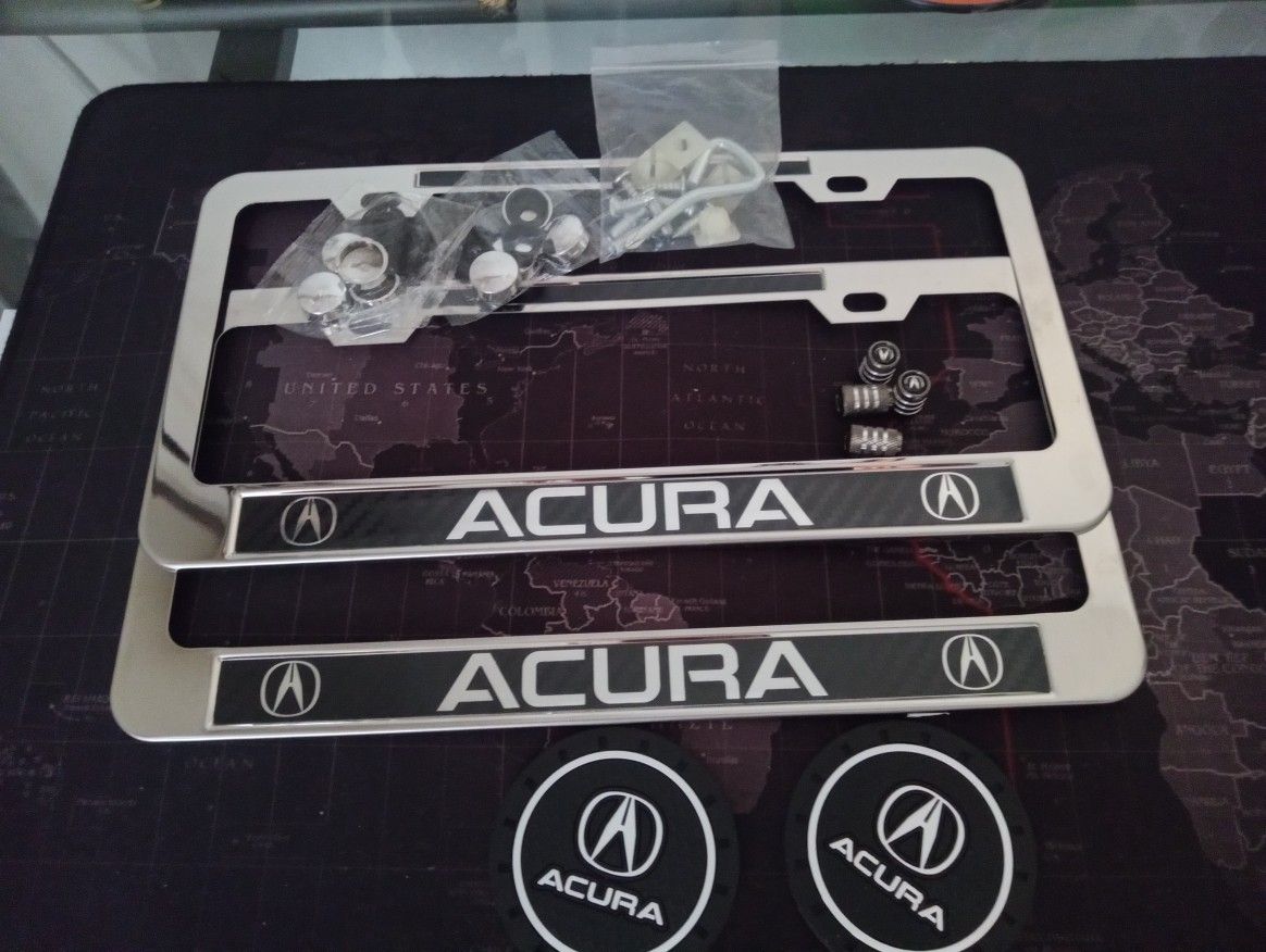 Acura 2 Pc Chrome License Plate Frame ,2 Cup Mats, Valve Cover $25.