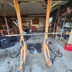 Squat Rack & Cable Pullies + Bars And Plates
