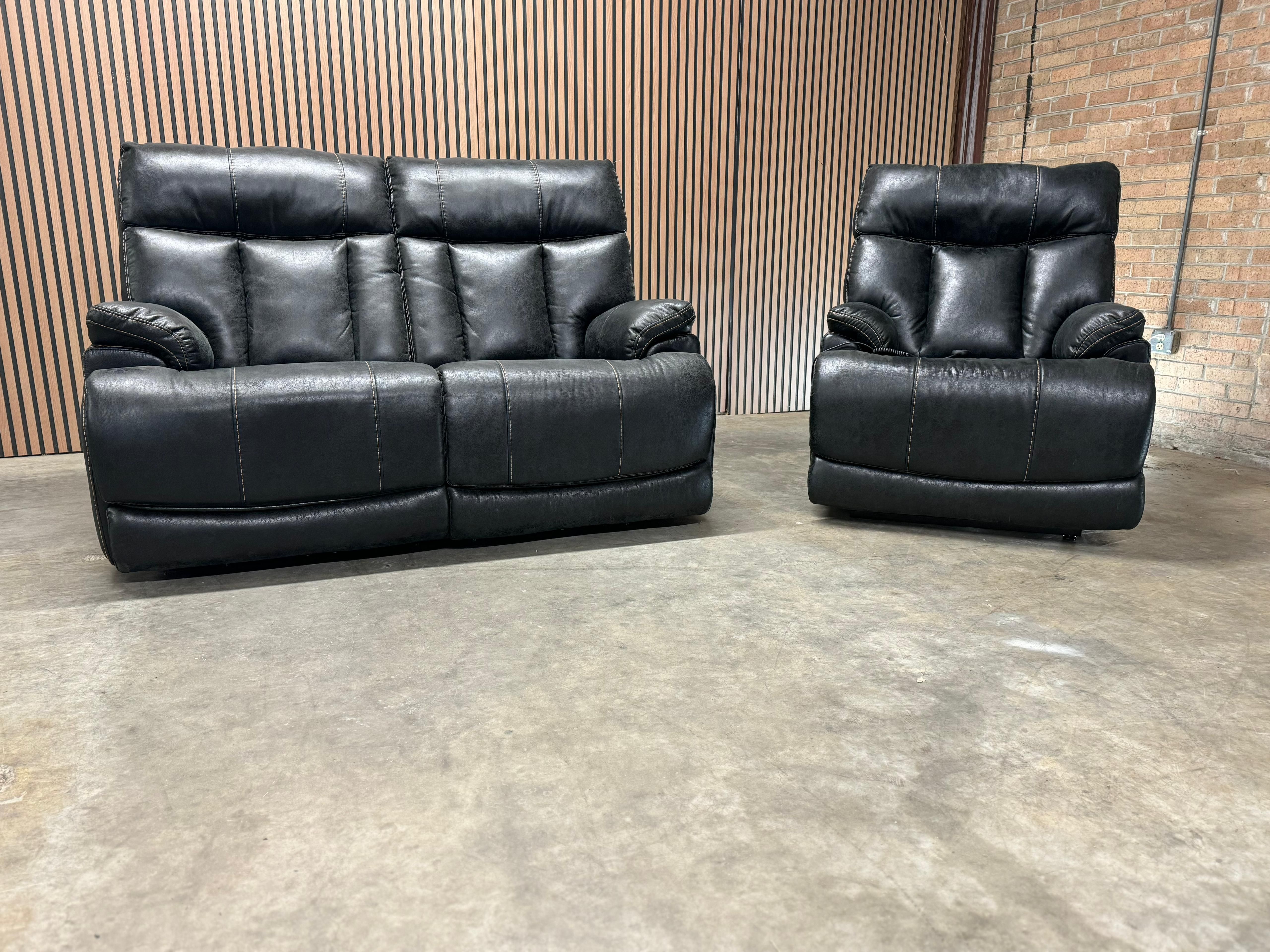 FLEXSTEEL Loveseat and Chair with Power Headrests & Lumbar