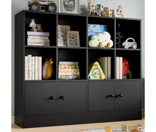 Bookcase,12 Cube Storage Organizer Bookshelf with 4 Doors,3 Tier Storage Cabinet with Adjustable Shelves for Bedroom, Living Room, O