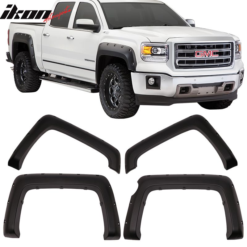Fits 2014-2016 GMC Sierra 1500 Sanded Pocket Rivet Style Fender Flares Unpainted ABS