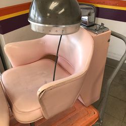 Set Of 2 Vintage Pink Chrona Salon Dryer Chairs