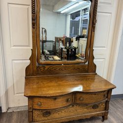 Antique Victorian Eastlake Oak Dresser with Swivel Mirror – 2-Piece Set