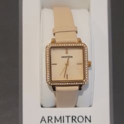 Armitron Women's Genuine Crystal Accented Leather Strap Watch, New