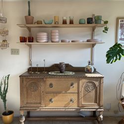 1900’s Antique Victorian Oak Buffet Cabinet 