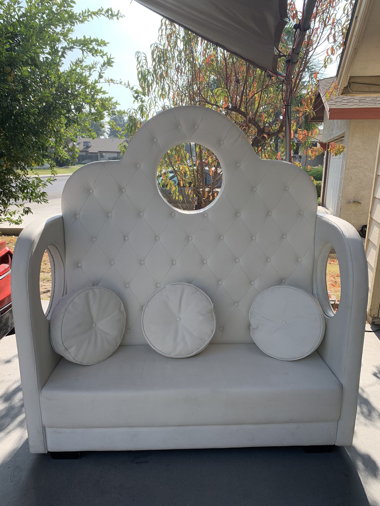 White wedding leather couch