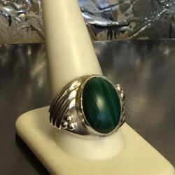 Ring 💍 Sterling Silver with malachite stone, Size 11, $50